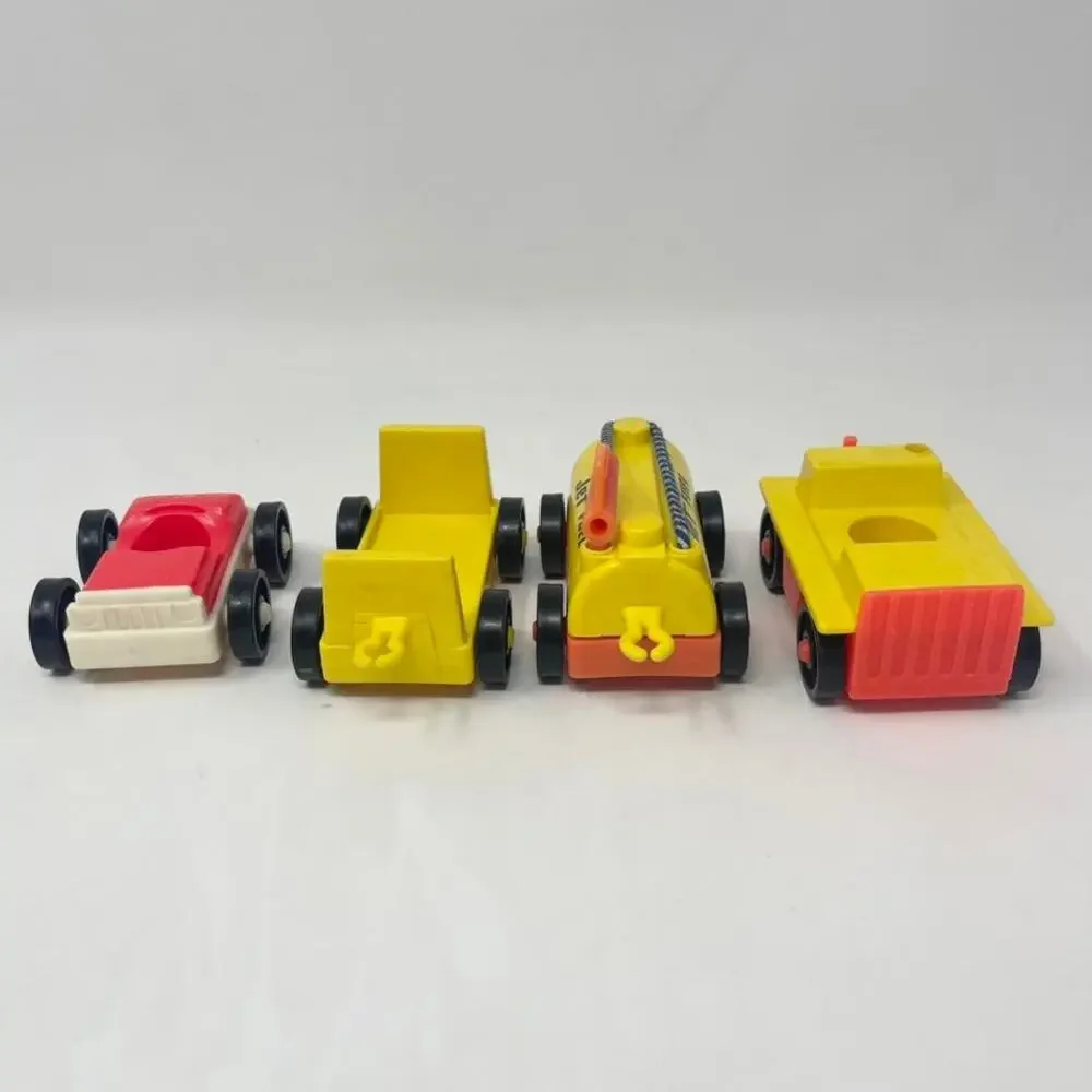 Vintage Fisher Price Little People Airport Jet Fuel Tanker Luggage Cart - 4 Cars